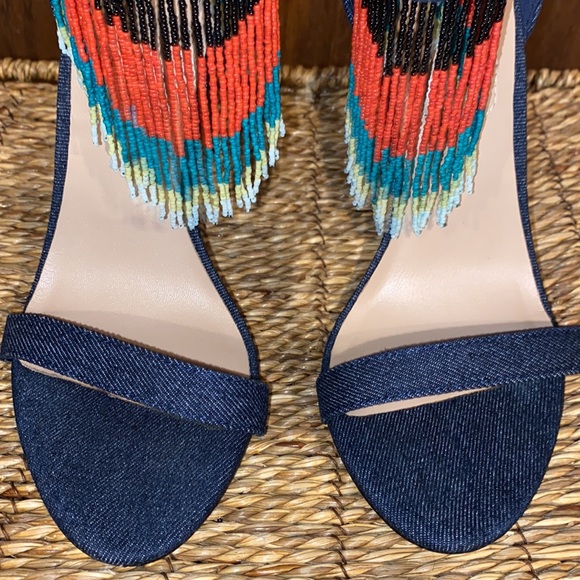ALDO Back Zip Franssie Beaded Denim Fringe- 4.5” Stiletto Heels-Women’s size 7 - Picture 4 of 12